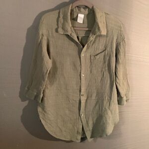 Kona Sol Sage Green Gauze Cotton Button Up Blouse Size Medium